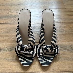 Loeffler Randall Knotted Striped Mules, Beige and Black, Size 9.5